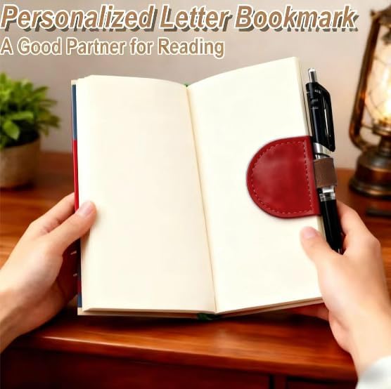 Vintage Mark Bookmark with Pen Holder, Magnetic Leather Bookmarks for Men Women Kids Book Lovers, Personalized Magnet Bookmark Clip Page Markers for Student Teacher Gifts Reading Accessories