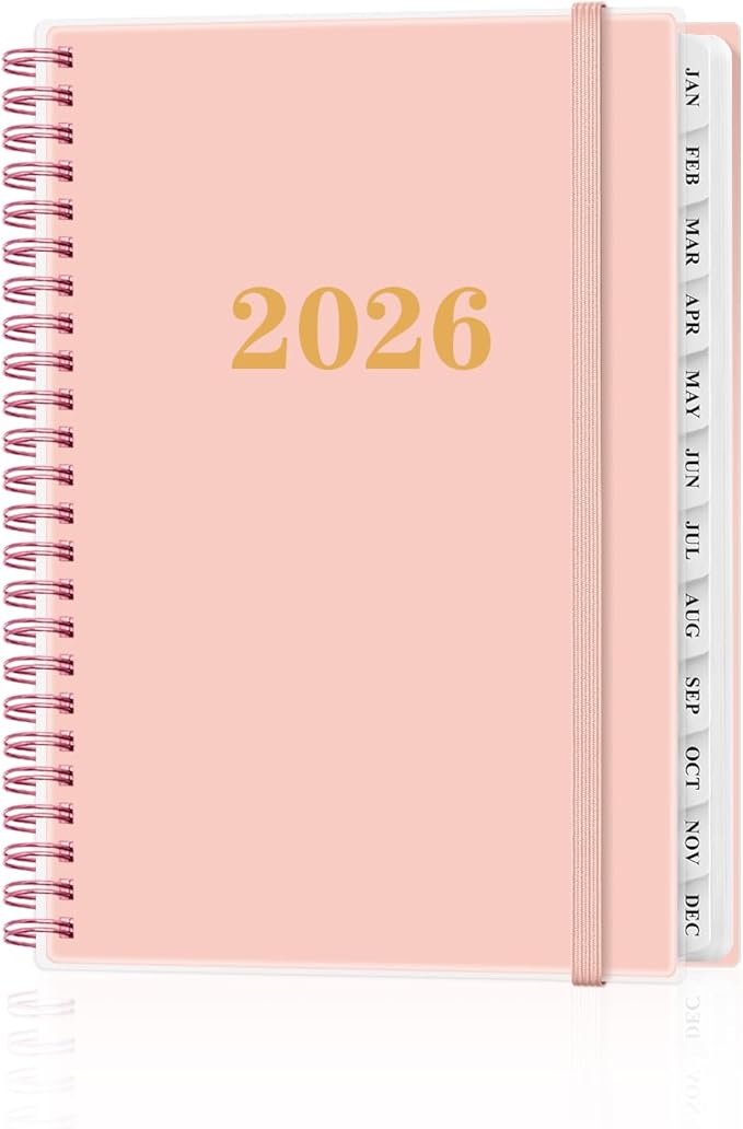 2026 Planner - Weekly and Monthly Planner from Jan 2026 - Dec 2026, Spiral Planning 2026 with 12-Month Tabs, Inner Pocket, 6.25" x 8.5", Pink