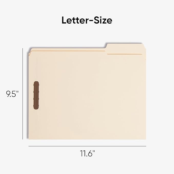 Smead Fastener File Folder, Reinforced 1/3-Cut Tab, Letter Size, Manila, 50 per Box (14537)