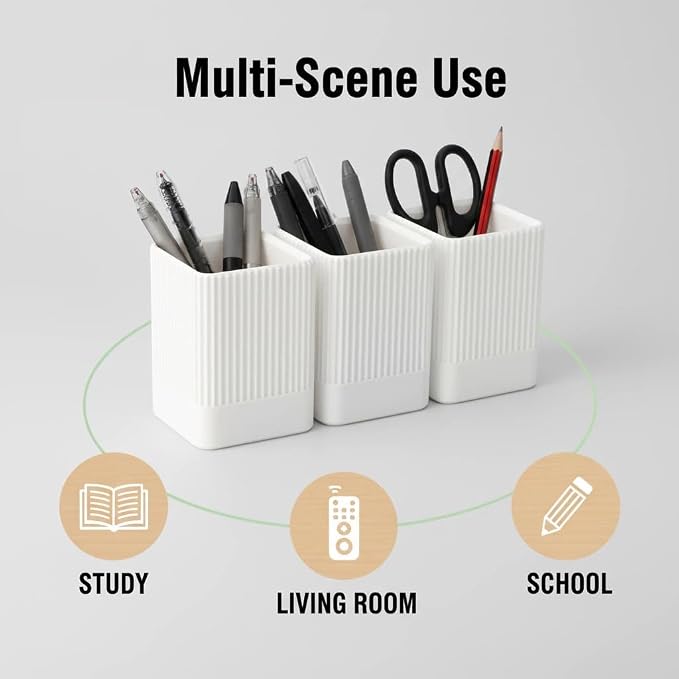 3 Pack Aesthetic Pen Holder for Desk-Sturdy Plastic Pencil Holder - Stylish Makeup Brushes Cup for Women Girls - Cute and Functional Desk Organizer for Office Supplies - Modern Office Decor Pen Cup