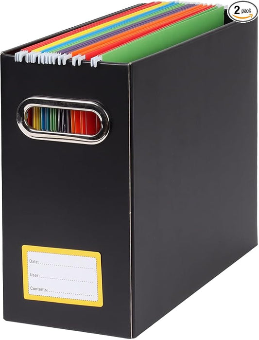 Collapsible File Organizer Box with Handle,12.20x5.11x9.84Inches, Filing Organizer for Home or Office, Small Portable File Box (1 Pack, Black-Yellow)