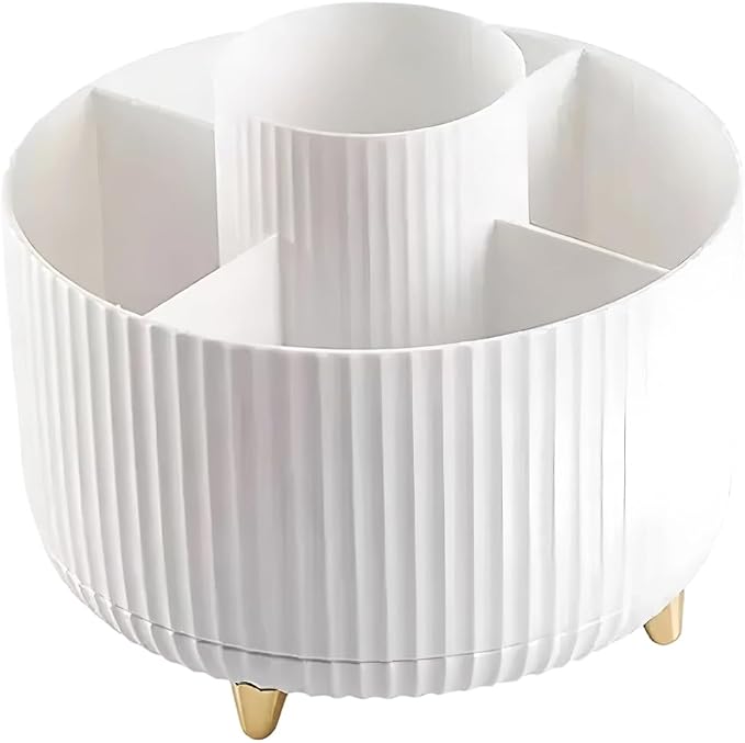 Pencil Holder with 360-degree Rotation, Desk, Office, and Home Pen Stand, Cute Pen Holder with 5 slots, Office Decor Accessory, Workspace Organizer, white
