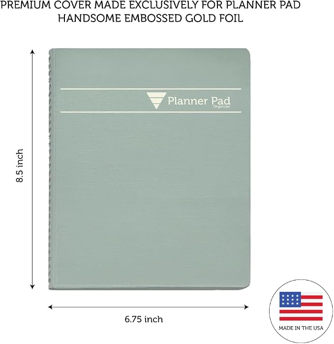 Planner Pad Spiral Bound 3-Tier Funnel Down 12 Month Organizer, October 2025 – September 2026, Greenish Grey Cover/Soft Green Ink, 6 3/4" x 8 1/2"