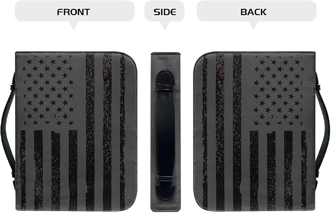 Lotusorchid Bible Cover Case with Bookmarks, American Flag Leather Bible Cover for Women Men, Portable Bible Carrying Case with Handle and Pocket, Waterproof Bible Accessories for Christian, 2XL