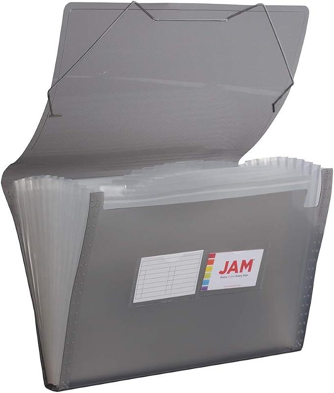 JAM PAPER Accordion Folders - 13 Pocket Plastic Expanding File - Legal Size - 10 x 15 - Smoke Grey - 2/Pack