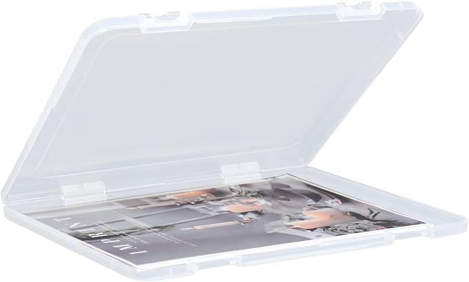 SAYEEC Portable Project Case A4 Plastic Transparent File Storage Box Paper Slim Photo Art Craft Storage Container Scrapbook Document Organizer Magazine Protector for Office School (1 Pack)