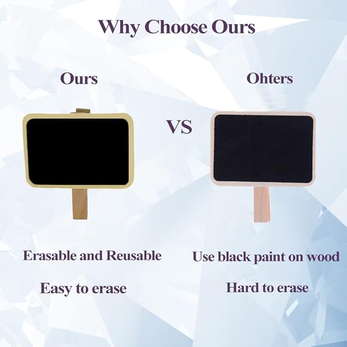 12 Mini Retangle Chalkboard Blackboard with Wooden Clip Message Board Signs and Labels Clips