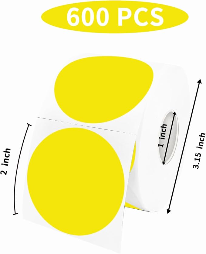 STARLIBOO 2 Inch Round Thermal Sticker Labels, Yellow Thermal Labels Round, Self-Adhesive Round Direct Thermal Stickers Label, Thermal Printer Stickers for Business