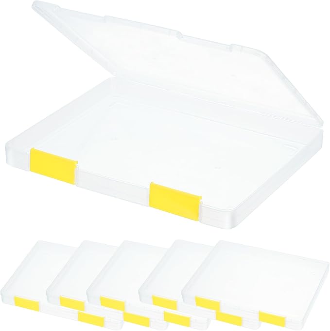 PATIKIL Clear A4 File Portable Project Case with Buckle Plastic Storage Box for 8.5" x 11" Letter Paper Scrapbook Paper Storage Boxes, 6Pcs, 12.4"x9.8"x1.2", Yellow