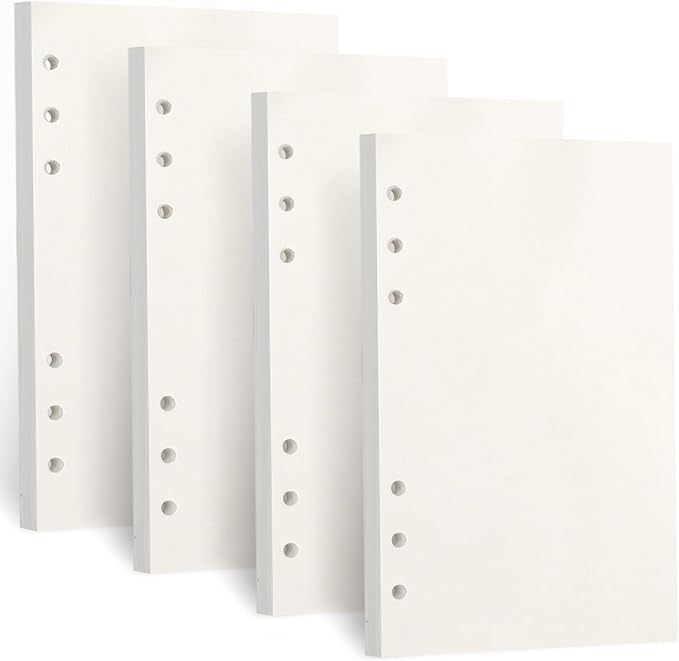 Toplive A6 Refill Paper, 4 Pack, 360 Pages, 100GSM Thick, 6 Hole Filler Inserts, Loose Leaf, for 6 Ring Binder Journal Notebook