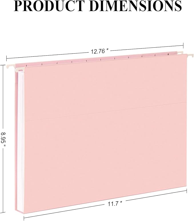 ViVin Hanging File Folders 24 Pack,Letter Size with 1/5-Cut Adjustable Tabs, Pink, Reinforced File Organizer for Office Desk, Home Filing Cabinet & School Drawer