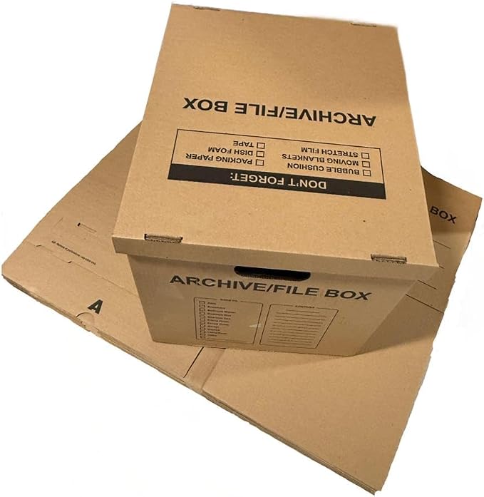supplyhut 10 - Pack 18x15x14 Medium Standard File Storage Moving Box with Lid Letter Handles