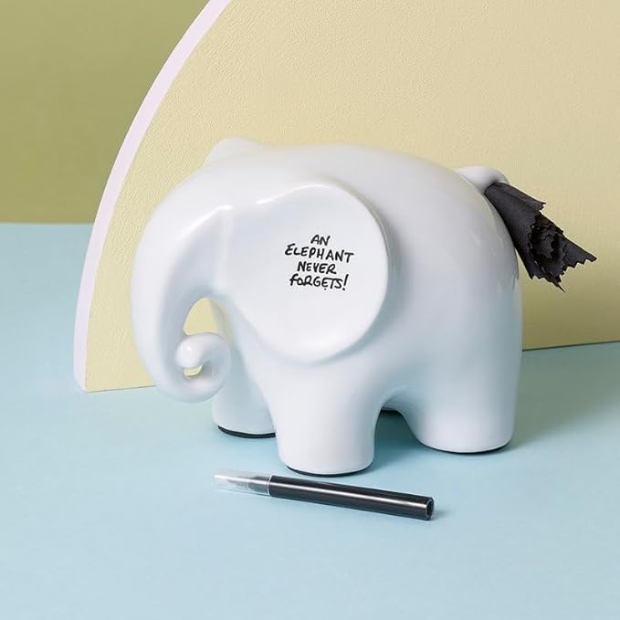 Luckies Elephant Whiteboard - Elephant Desk Accessories - Ceramic Dry Erase Board - Elephants Office Supplies - Fun Whiteboards Desk Organizer - Eric The Memo Organiser - Black Pen & Cloth Included