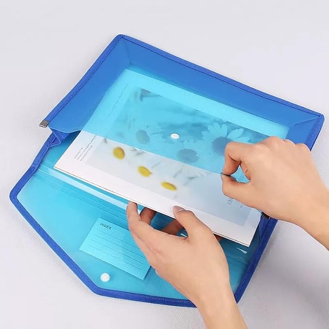 Plastic Expanding File Folder - Waterproof Transparent Expandable File Folder for Documents with Snap Closure, Colorful Organizer Holder for School Office Business Fit Letter/A4 Size - 5 Packs