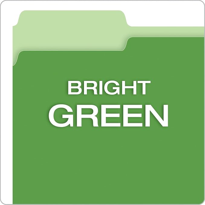 Pendaflex 421013BGR Pendaflex Interior File Folders, 1/3 Cut, Top Tab, LTR, Bright Green, 100/Box