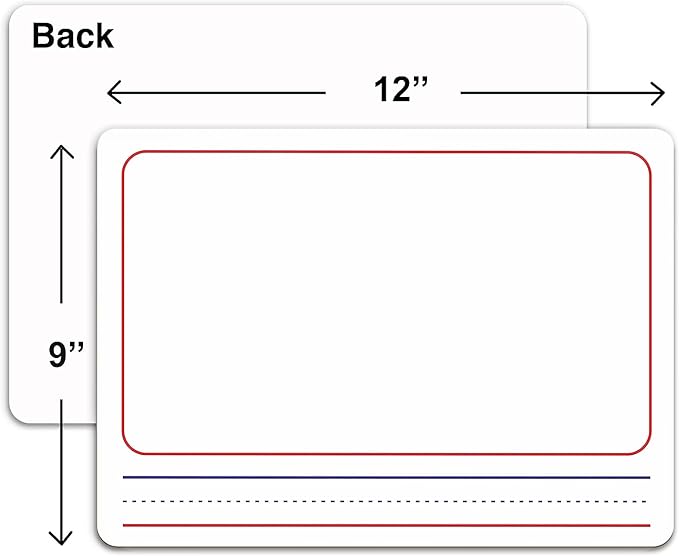 10 Pack Double Sided Whiteboards 9”x12” Story Lined Dry Erase Boards for Kids Writing Board Age 3-5 Practice Drawing Small White Board Teacher Elementary Grade 1 Kindergarten Preschool + Erasers