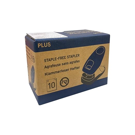 Plus Corporation Japan Sheets Staple Free Stapler Paper Schreibtischmodell Clinch 10 Pages, Blue (SL-112A-EU BL)