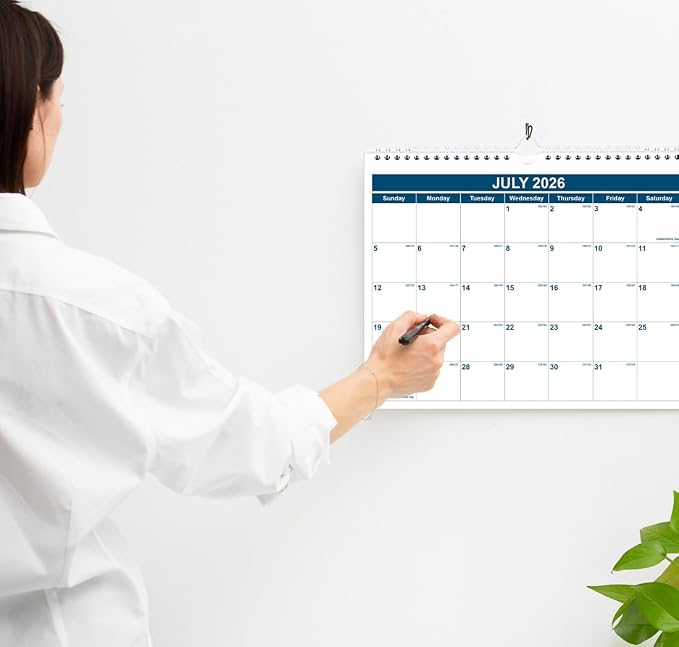 Calendar 2026-2027 - Monthly Wall Calendar from July 2026 - June 2027, Spiral Binding Hanging Wall Calendar 2026 for Home/Office, 8.5" x 11", Blue