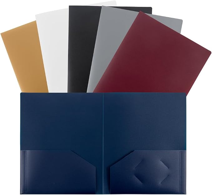 JAM PAPER Heavy Duty Plastic 2 Pocket Extra Tough School Folders - Assorted Professional Colors - 6/Pack
