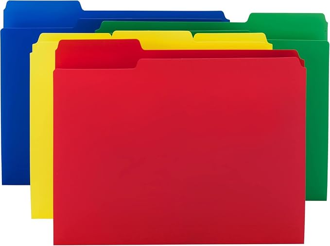 Smead Poly File Folder, 1/3-Cut Tab Letter Size, Assorted Primary Colors, 48 per Pack (10505)