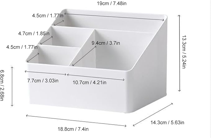 Desktop Storage Box. Plastic Multifunctional Organizer with Multiple Compartments for Makeup, Office Supplies, Dormitory, and Living Room, 19x18.8x14.3cm.