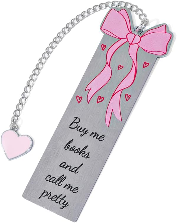 ZhuoXing Pink Bowknot Stainless Steel Bookmark - Cute Bowknot Patterns & Heart Pendants, Ideal for Female Readers, Set of 5