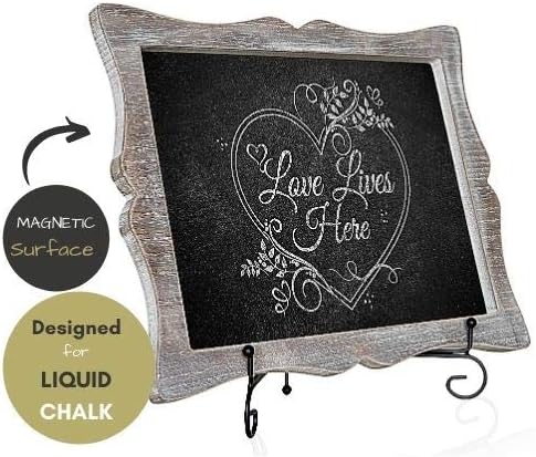 Tabletop Chalkboard Sign with Easel (11x13) + 8 Brilliant Liquid Chalk Markers | Hanging or Freestanding Framed Chalk Board with Hand Crafted Sweetheart Frame - Multipurpose Small Sign