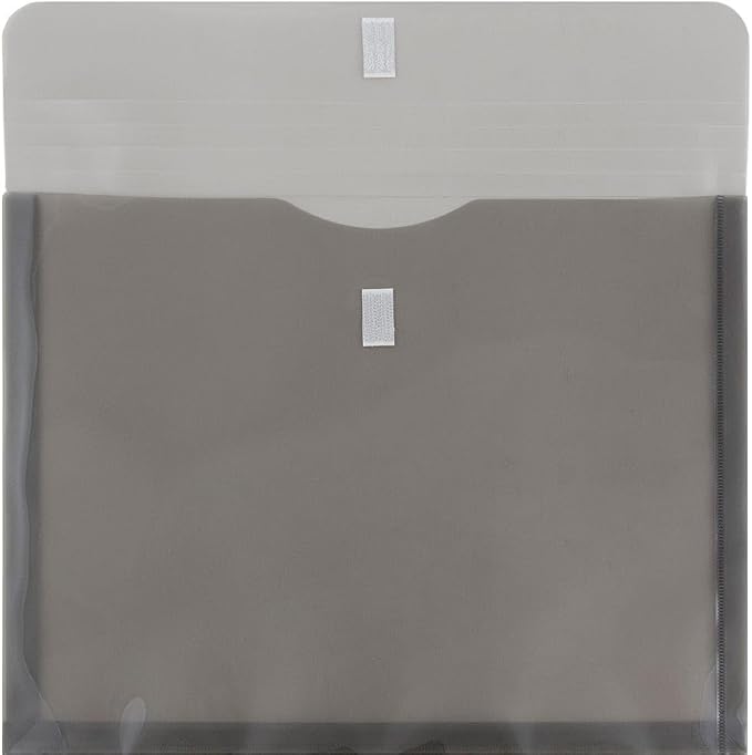 JAM PAPER Plastic Expansion Envelopes with Hook & Loop Closure - Letter Booklet - 9 3/4 x 13 with 1 Inch Expansion - Smoke Gray - 3/Pack
