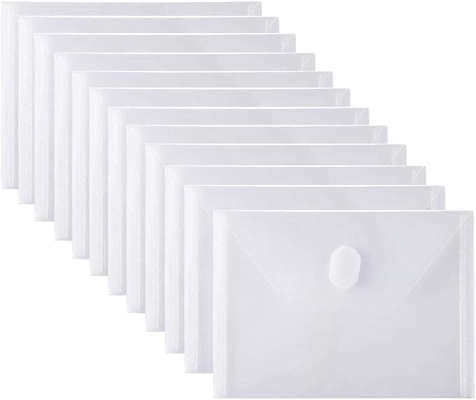 PLESIU Tatane 12 Packs Clear Plastic Small Envelope with Hook & Loop Closure 5 x 7 Ploy Envelope for Receipe/Check