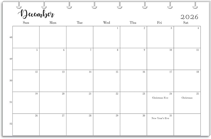 2026 Monthly Refills for 8-Disc Planners, Monthly Calendar for Junior, (Half Letter) Size Planners, FeroniArt Inserts Compatible with Happy Planner ARC and TUL (B/W, 8-Disc)