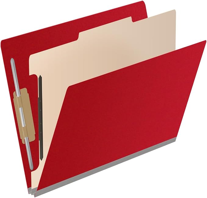 25 Pt. Pressboard Classification Folders, Full Cut End Tab, Letter Size, 1 Divider, Deep Red (Box of 10)