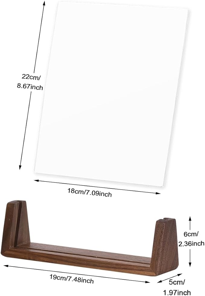 Acrylic Dry Erase Board with Walnut Wood Base, Clear Desktop Whiteboard Memo Board, Desktop Writing Note Pad, Mini Acrylic Board for Tabletop Display(Walnut Base,Acry