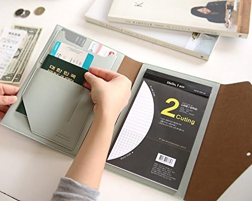 Modern Design PU Leather Padfolio, A5 Size Writing Portfolio Includes Writing Pad, Pen Holder, Card & ID Slots, Extra Pockets, Carry Case Pad Holder, 7”X9” (Mint Gray)