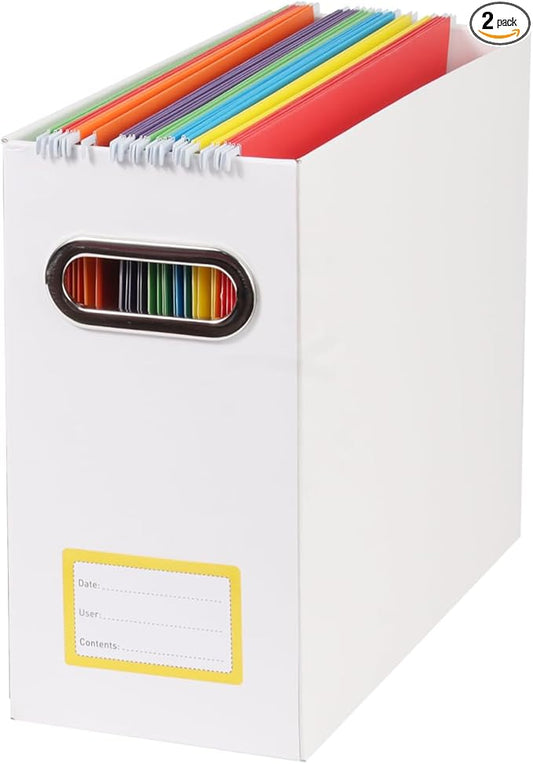Collapsible File Organizer Box with Handle,12.20x5.11x9.84Inches, Filing Organizer for Home or Office, Small Portable File Box (1 Pack, White-Yellow)