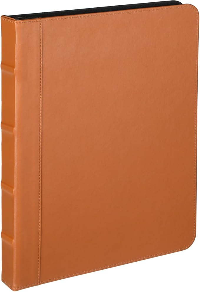 Small Portfolio/Zippered Padfolio Binder, Book Style Hardback Design, Business & Interview Portfolio Organizer, 5 x 8 Writing Pad Included, Brown