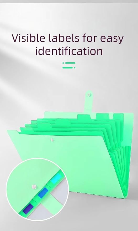 Green Accordion File Folder,8 Pockets Expanding File Organize with Labels,A4 Letter Size Paper Document Receipt Organizer Accordion Filing Folder for Classroom,Home,Office