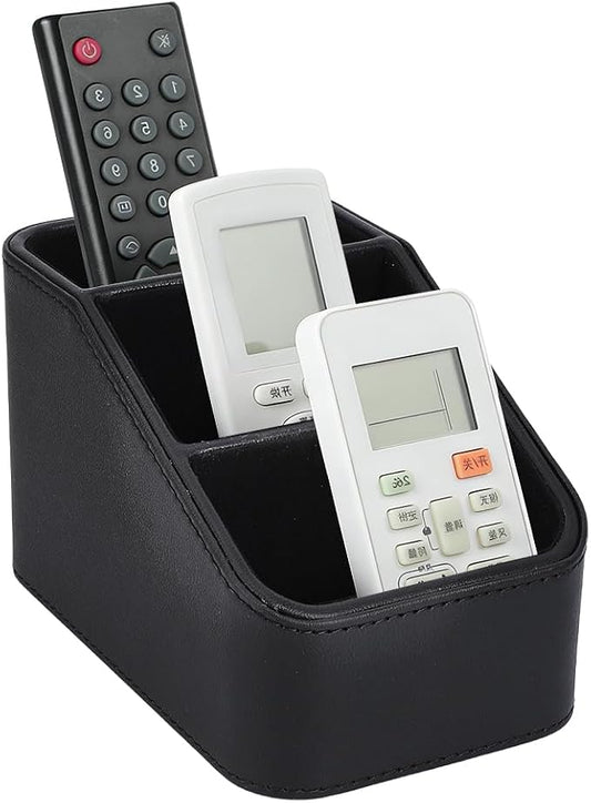 UNICRAFTALE PU Leather Remote Control Holder Organizer 3-Grid Desk Organizer Bedside Table Caddy Remot Organizers for TV Remote Pen Glasses Office Supplies Home Decor Black 6.69x3.94x3.94 Inch