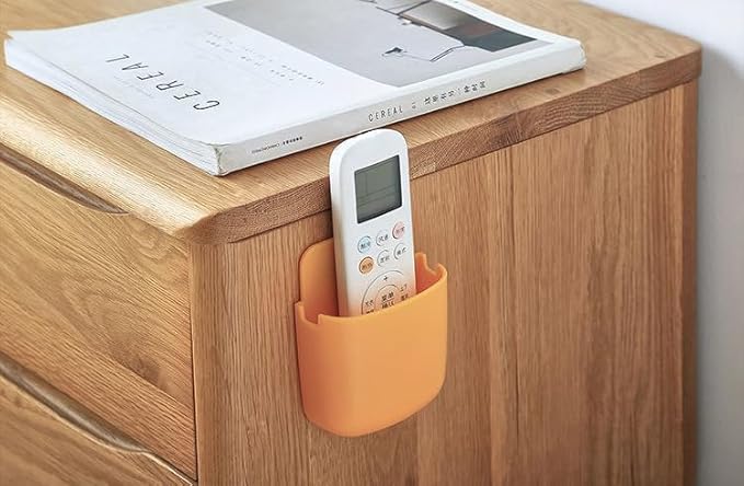 AKOAK Wall-mounted Remote Control Holder, Self-adhesive Wall-mounted Storage Case - Cell Phone, Pen, Makeup Brush, Glasses, Storage Case Next to Desk, Pack of 1 (Yellow)