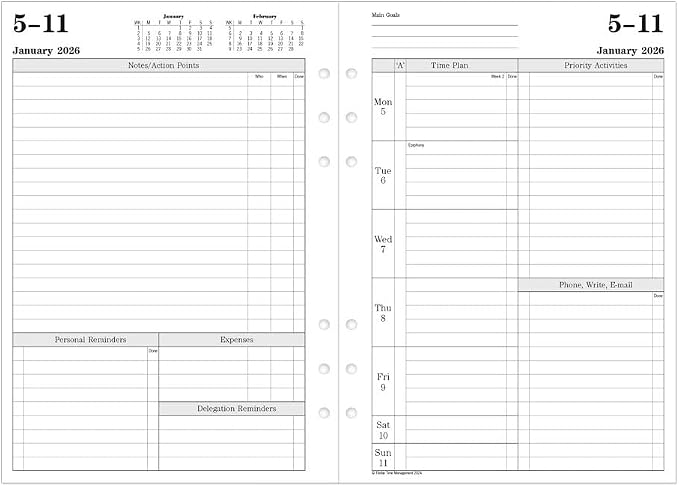 Filofax Calendar Diary Refill, A5 Size, Week-to-View with Appointments, Time Management, White Paper, Ruled, English, 2026 (CTM7051-26)