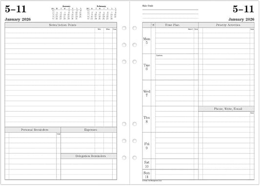 Filofax Calendar Diary Refill, A5 Size, Week-to-View with Appointments, Time Management, White Paper, Ruled, English, 2026 (CTM7051-26)
