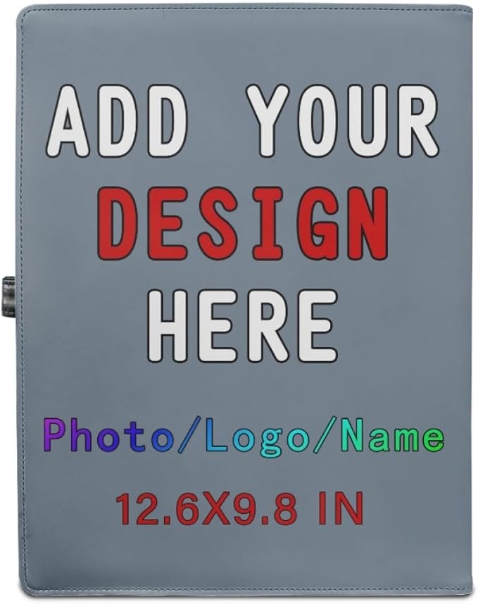Professional Padfolio with Clipboard, Business Resume Portfolio Folder, Leather Notepad Portfolio Organizer with Logo Text Picture, SlateGray