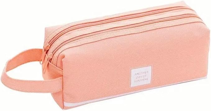 Large Capacity Pink Pencil Organizer with 2 Zipper Pockets, Durable Canvas Stationery Bag for School and Office Supplies, Multi-Purpose Pen Pouch and Travel Storage Case (Pink)