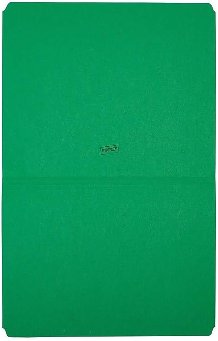 Staples Straight‑Cut Top‑Tab File Folders, Letter Size, Green, Durable Paper Stock, 100/Box