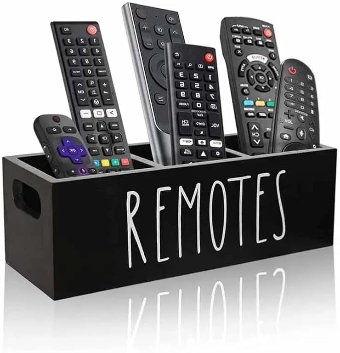 Multifunctional Wooden Remote Control Table Organizer - Living Room Storage Box for Remotes, Pens, Makeup Brushes, Office Desk Supplies and More - Declutter Your Home