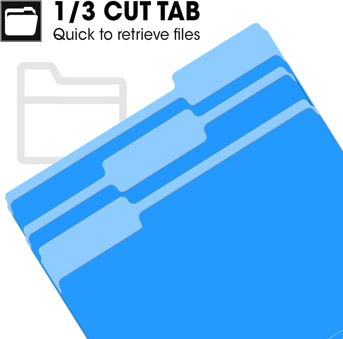 120 Pack File Folders 8.5 x 11 Inch, 1/3 Cut Tab File Folders Letter Size, School Business Office Filing Folder for Document, Blue