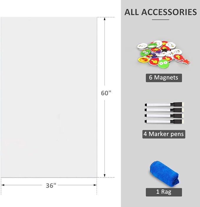 ZHIDIAN Magnetic Whiteboard Sticker for Wall/Door, 60" x 36" Large Self Adhesive White Board Wallpaper, Whiteboard Contact Paper, Large Dry Erase Sheet/Film for Office/Home/School
