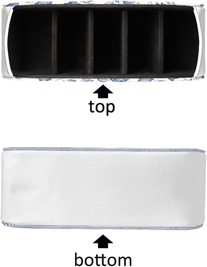 Blue and White Flower Office Desk Organizers with 5 Compartments, Remote Control Holder Desktop/TV Stand/Nightstand Remote Caddy,for Glasses/Cosmetic Brushs/Pens