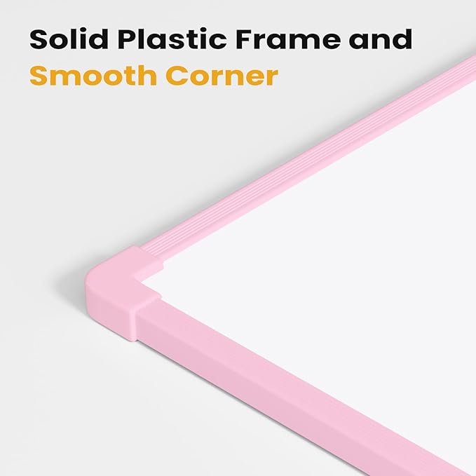 Pink Frame Small Dry Erase Board for Wall, 16" x 12" Double-Sided Hanging Whiteboard with 4 Markers, 4 Magnets and 3 Mini Sticky Notes, Portable Whiteboard for Home, Office, School