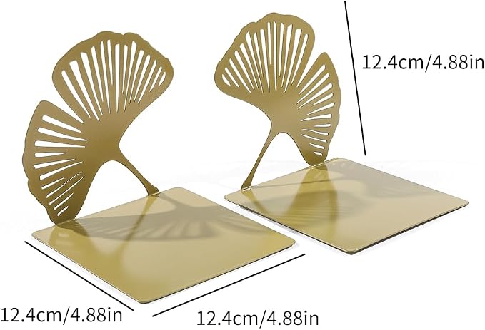Ginkgo Leaf Metal Bookend, Botanical Leaf Veins Heavy Duty Book Stand, Home and Office Bookshelf Decorative End of The Book (Big Ginkgo Leaf)