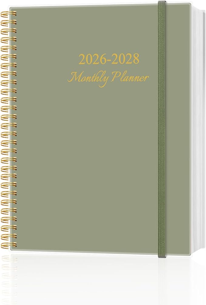 2026-2028 Monthly Planner, 3 Years Calendar from April 2026 - December 2028 with Spiral Binding, Inner Pocket, Elastic Closure, 33 Month Planner for Home | School | Office, 8.5" x 11", Green